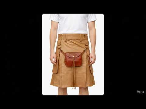 Kilt utility in pelle camel con sporran frontale