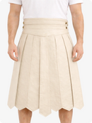 Biege Cream Leather Highland Kilt Adjustable Buckle Waist & Classic Pleats