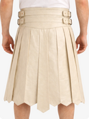 Biege Cream Leather Highland Kilt Adjustable Buckle Waist & Classic Pleats