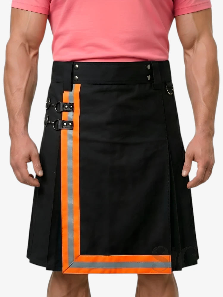 Kilt Vigile del Fuoco Nero con Strisce Arancioni
