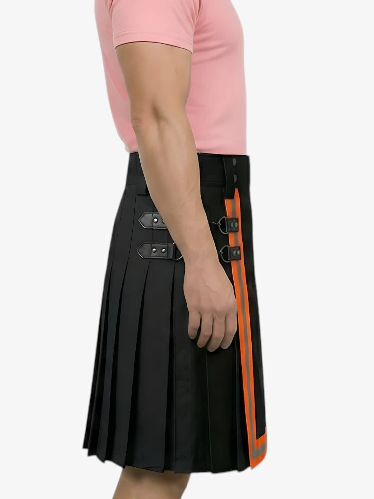 Kilt Vigile del Fuoco Nero con Strisce Arancioni
