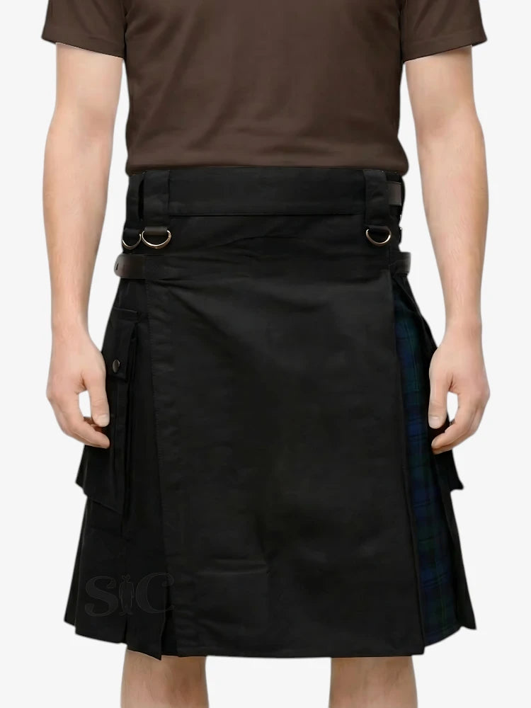 Gonna Scozzese Ibrida Nera con Pieghe Tartan