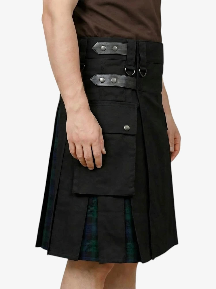 Gonna Scozzese Ibrida Nera con Pieghe Tartan
