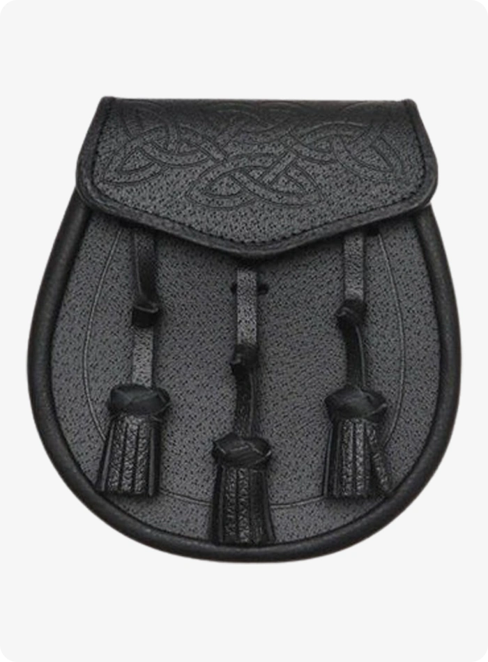 Custom Made Black Leather Celtic Interweave Knotted Tassel Sporran
