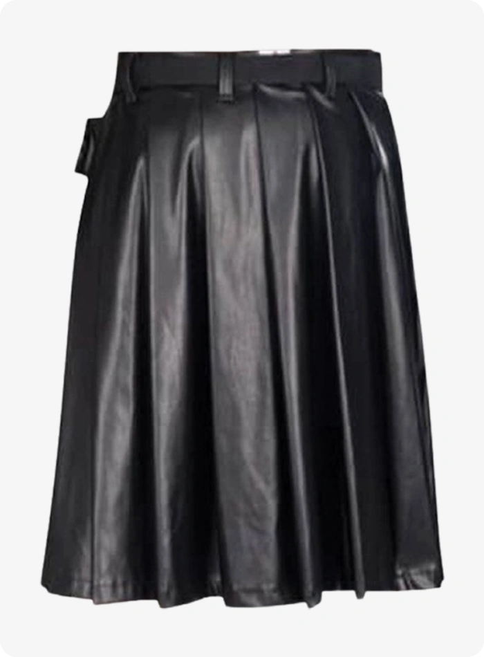 Custom Made Black Leather Full Pleated Kilt