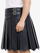 Black pleated skirt with belt on a white background
