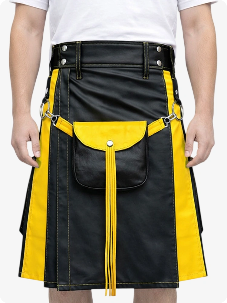 Black and yellow kilt with fringes on a white background
