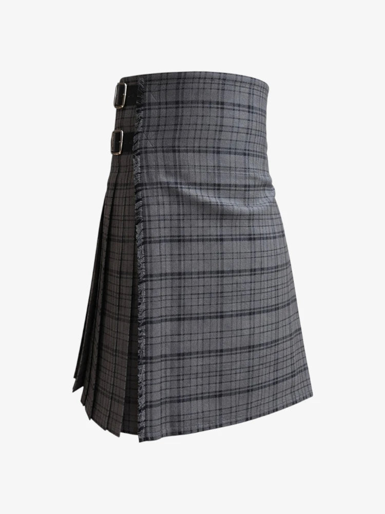 Gray plaid kilt on a white background