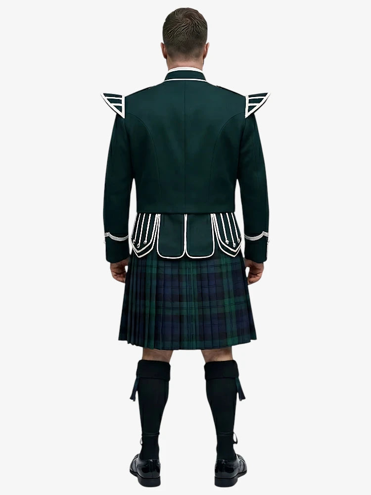 Completo Kilt Doublet Tartan Black Watch con Giacca Verde Scuro