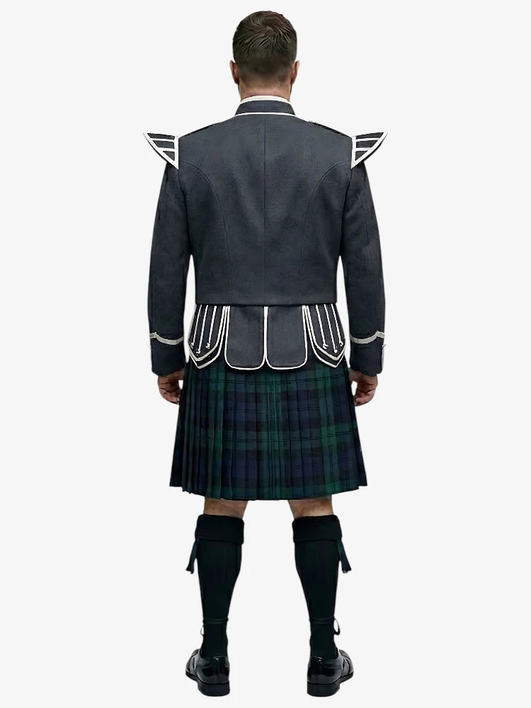 Completo Kilt Doublet in Tartan Black Watch con Giacca Grigio Scuro