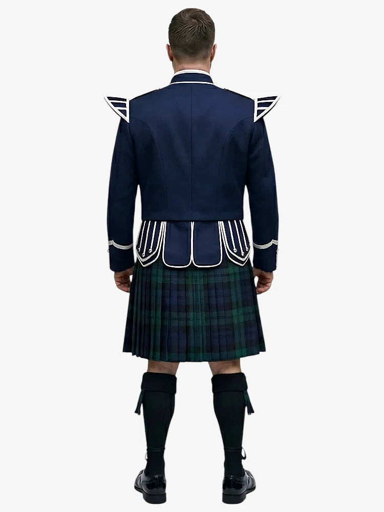 Completo Kilt Doublet in Tartan Black Watch con Giacca Blu Navy
