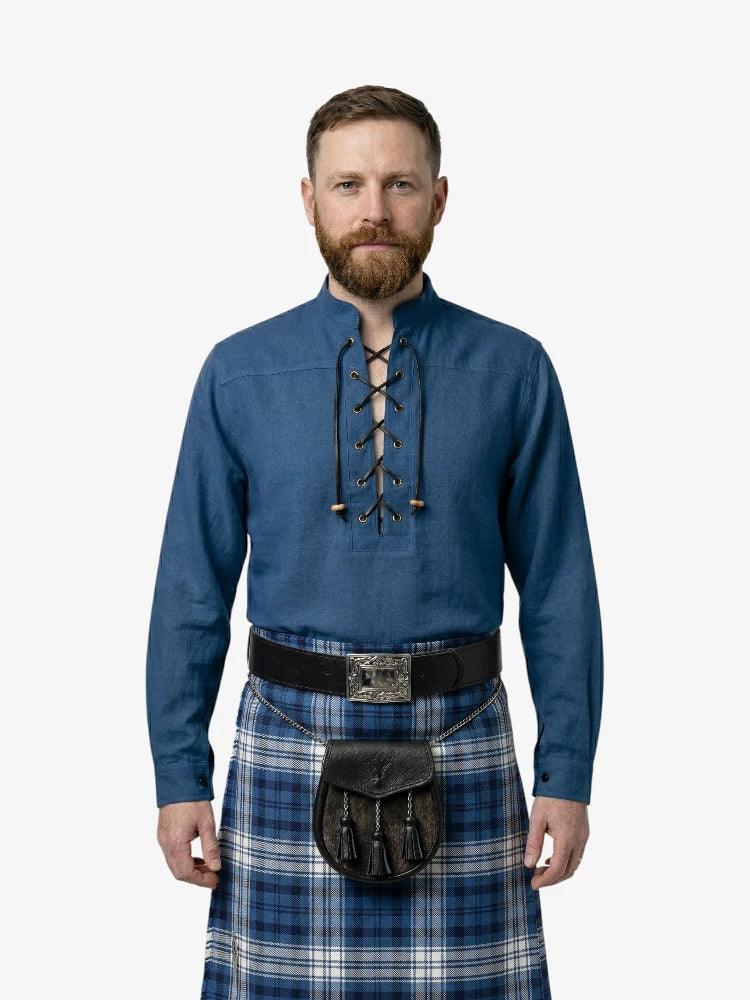 Camicia Jacobite Ghillie blu su misura