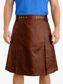 Brown Genuine Leather Utility Kilt with Studded Waistband