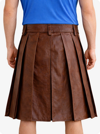 Brown Genuine Leather Utility Kilt with Studded Waistband