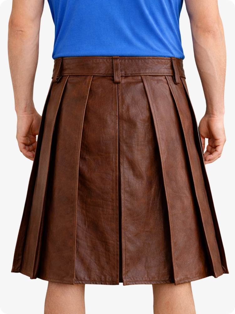 Brown Genuine Leather Utility Kilt with Studded Waistband