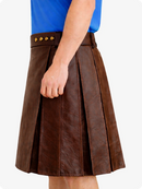 Brown Genuine Leather Utility Kilt with Studded Waistband