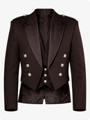 Brown formal jacket with satin lapels on a white background