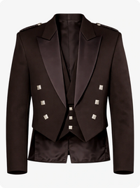 Brown formal jacket with satin lapels on a white background
