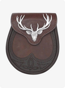 Brown Stag Head Design Leather Sporran