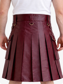Burgundy Genuine Leather Utility Kilt with Cargo Pockets & D-Rings