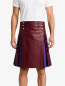 Burgundy Leather Kilt With Purple Pleats