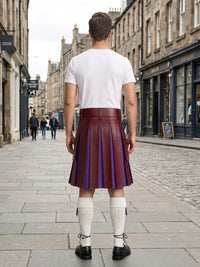 Burgundy Leather Kilt With Purple Pleats Back Side