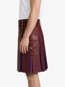 Burgundy Leather Kilt With Purple Pleats Left