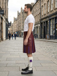 Burgundy Leather Kilt With Purple Pleats Left Side