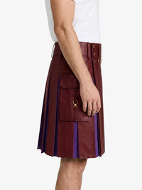 Burgundy Leather Kilt With Purple Pleats Right