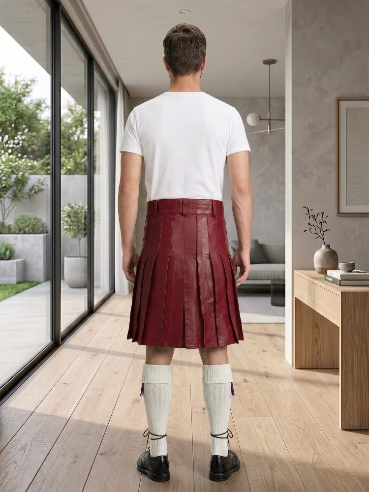 Burgundy Leather Utility Kilt Back Side