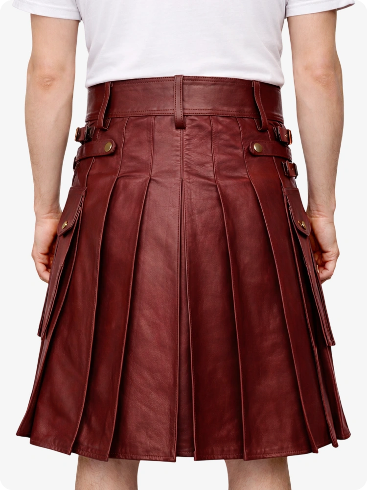 Burgundy Leather Utility Kilt with Front Sporran