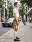 Camel And White Leather Hybrid Utility Kilt Right Side