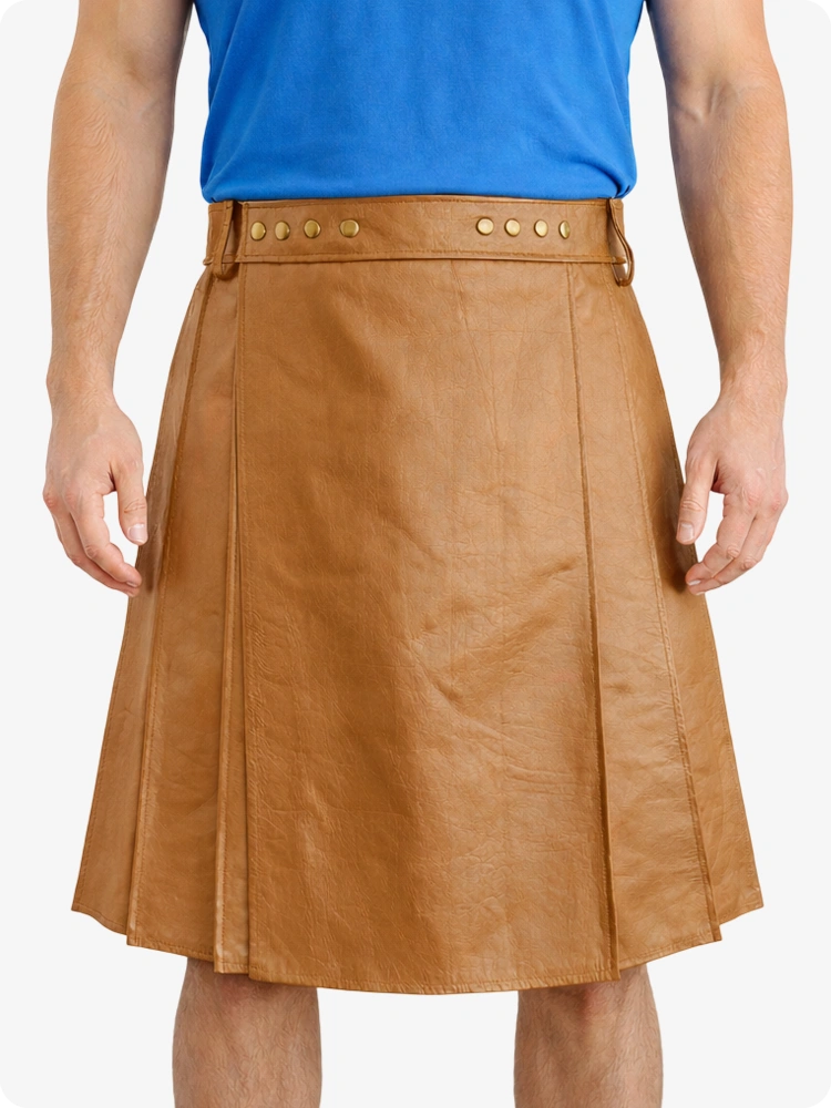 Camel Genuine Leather Utility Kilt with Studded Waistband