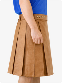 Camel Genuine Leather Utility Kilt with Studded Waistband
