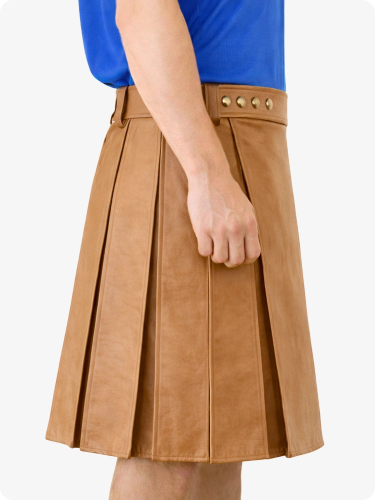 Camel Genuine Leather Utility Kilt with Studded Waistband