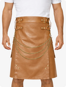 Camel Leather Utility Kilt with Chain Detailing & Adjustable Straps