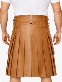 Camel Leather Utility Kilt with Chain Detailing & Adjustable Straps