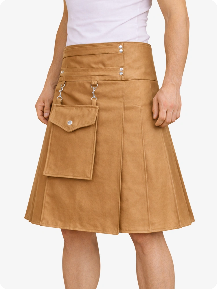 Brown skirt with button details on a white background