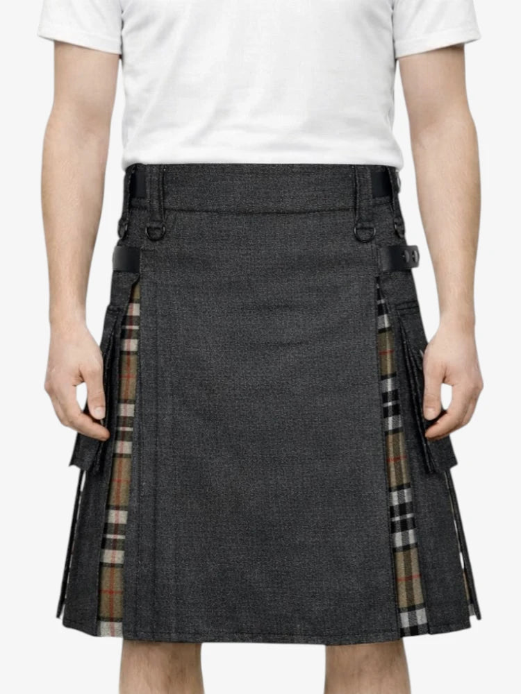 Gonna Scozzese in Denim Nero Tartan Campbell
