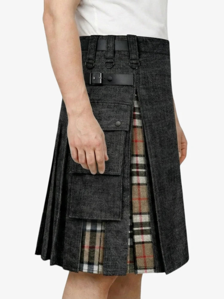Gonna Scozzese in Denim Nero Tartan Campbell