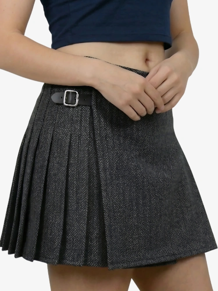 Kilt in Tweed Grigio Scuro Casual da Donna