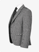 Gray herringbone patterned blazer on a white background