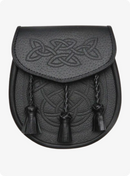 Celtic Tassel Interweave Triple  Black Leather Sporran