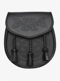 Celtic Tassel Interweave Triple  Black Leather Sporran