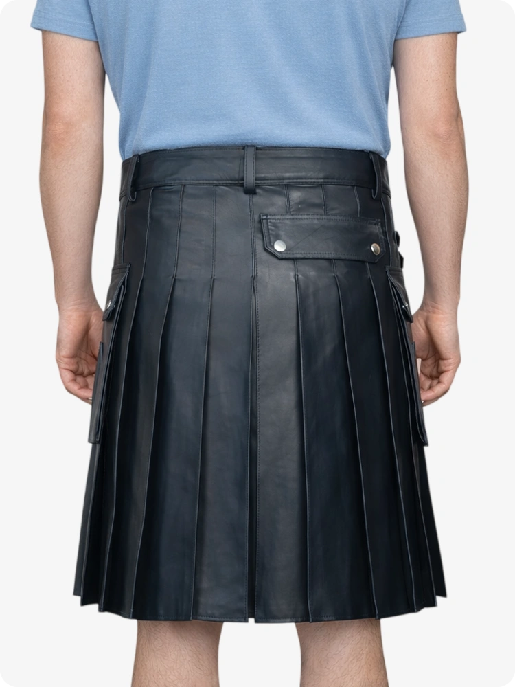 Charcoal Genuine Leather Utility Kilt with Side Pockets