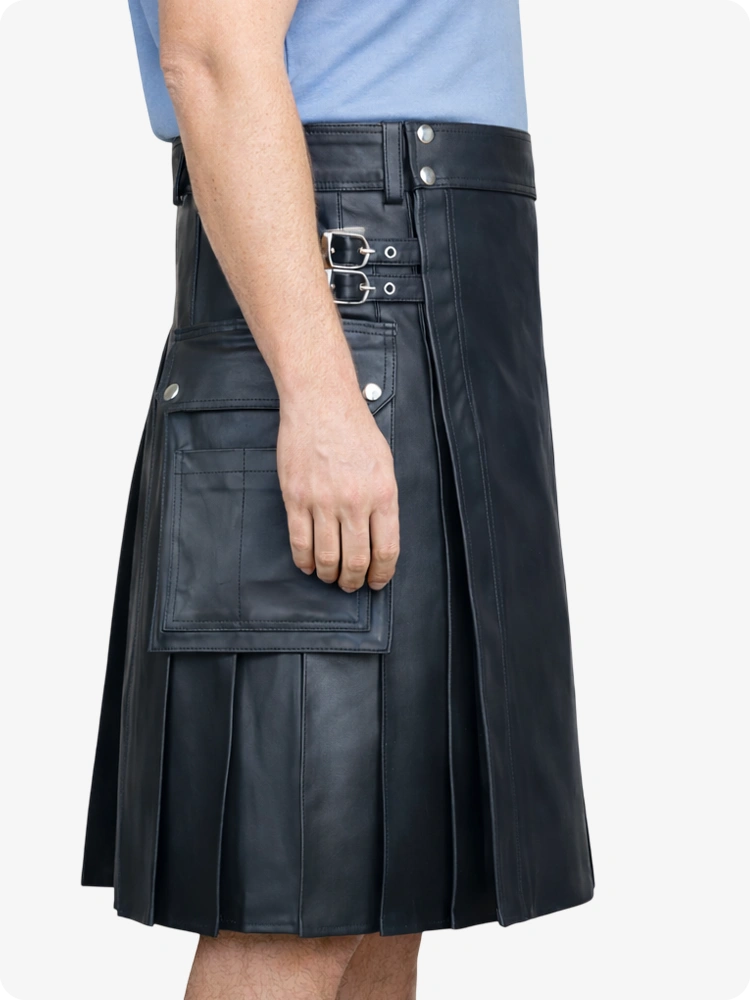 Charcoal Genuine Leather Utility Kilt with Side Pockets