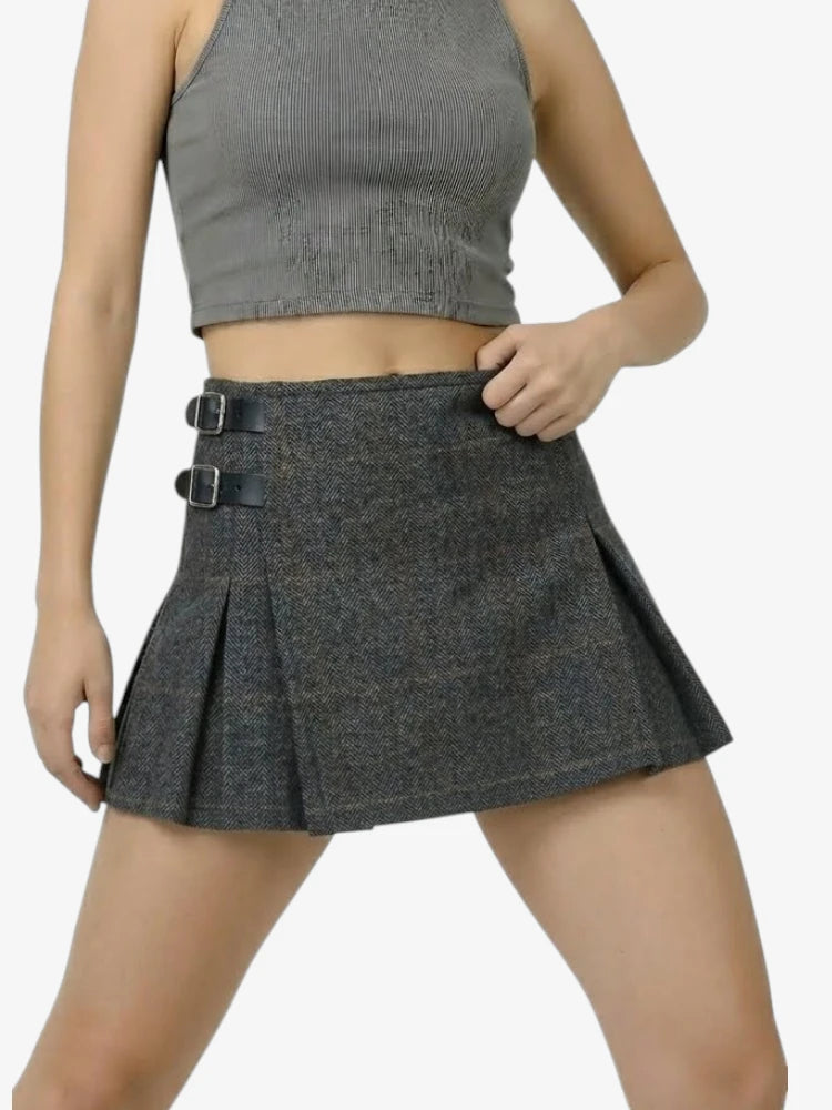 Kilt in Tweed Grigio Antracite da Donna
