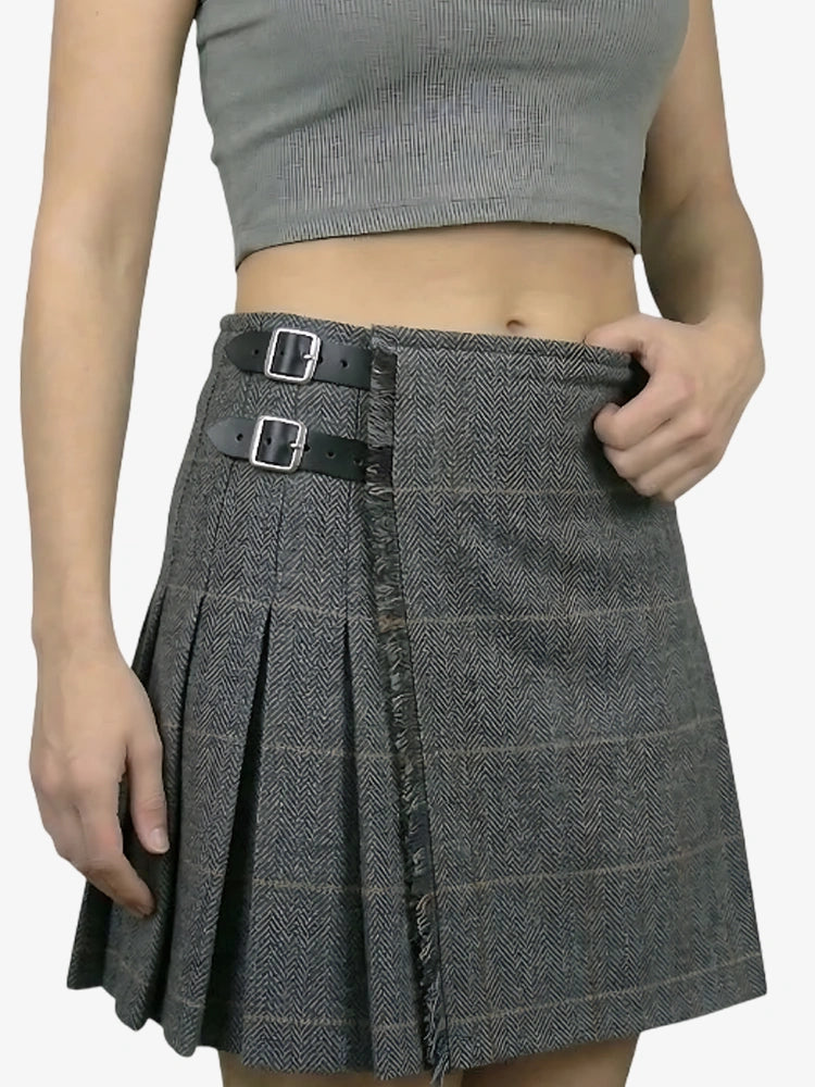 Kilt in Tweed Grigio Antracite da Donna