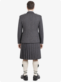 Kilt in tweed a spina di pesce color antracite con giacca a rombi in tweed a spina di pesce color antracite, completo kilt