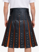 Charcoal pleated skirt with brown accents worn by a person on a white background